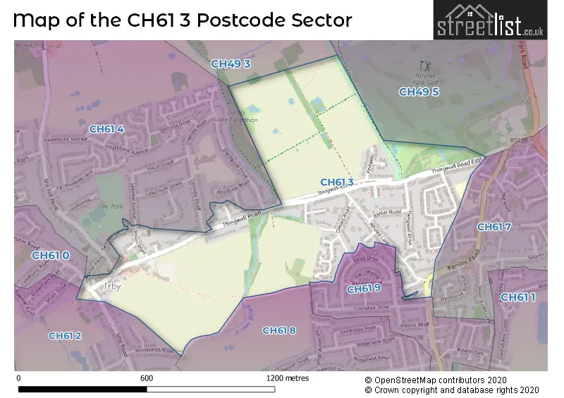 Map of the CH61 3 and surrounding postcode sector