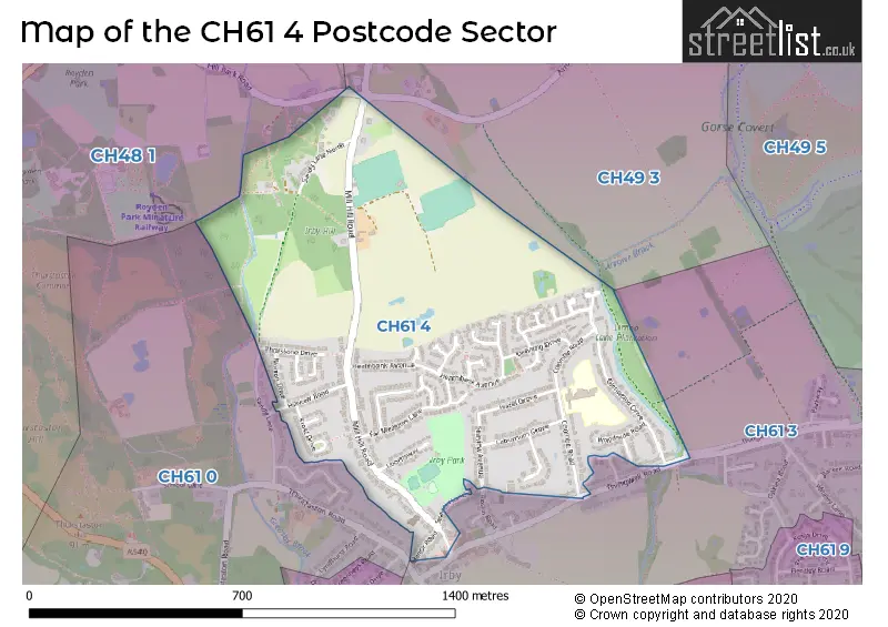 Map of the CH61 4 and surrounding postcode sector