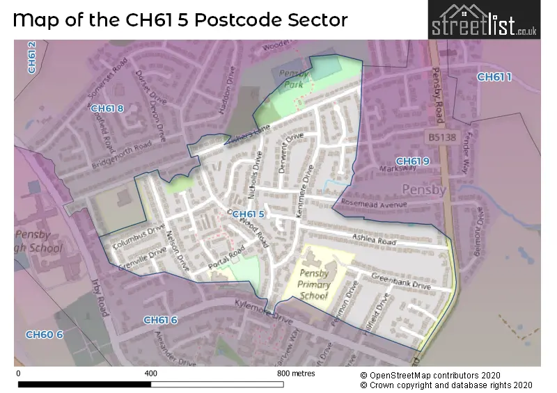 Map of the CH61 5 and surrounding postcode sector