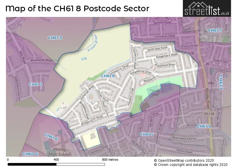Map of the CH61 8 and surrounding postcode sector