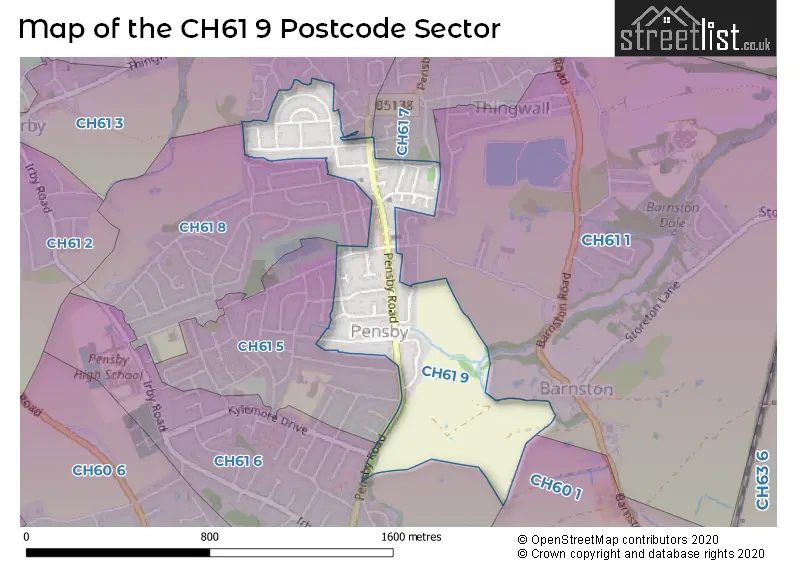 Map of the CH61 9 and surrounding postcode sector