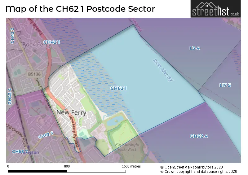 Map of the CH62 1 and surrounding postcode sector