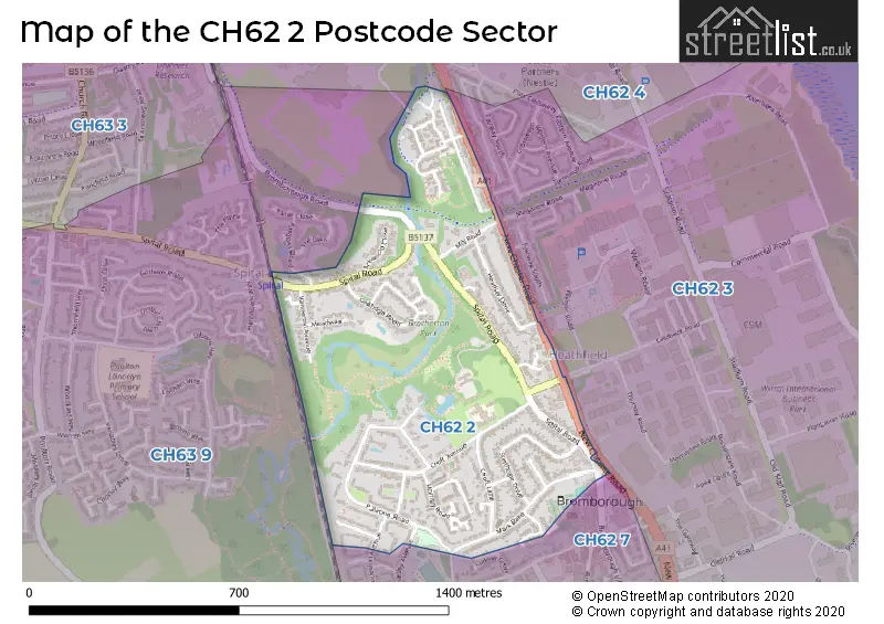 Map of the CH62 2 and surrounding postcode sector