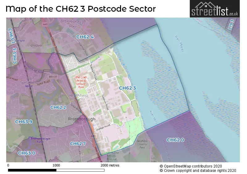 Map of the CH62 3 and surrounding postcode sector