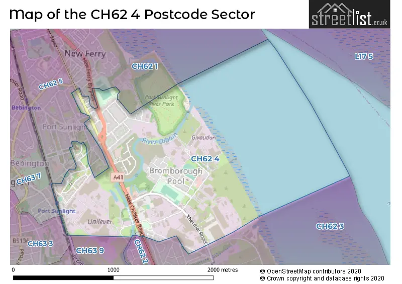 Map of the CH62 4 and surrounding postcode sector