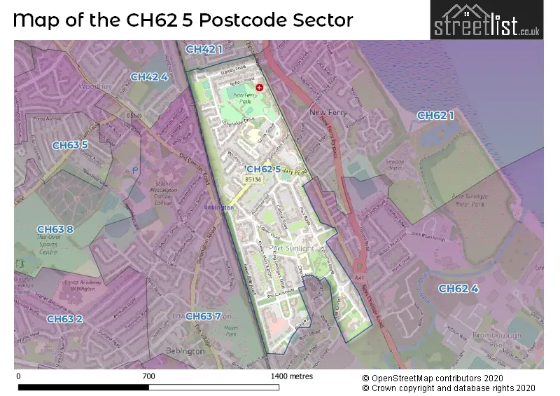 Map of the CH62 5 and surrounding postcode sector