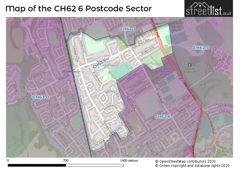 Map of the CH62 6 and surrounding postcode sector