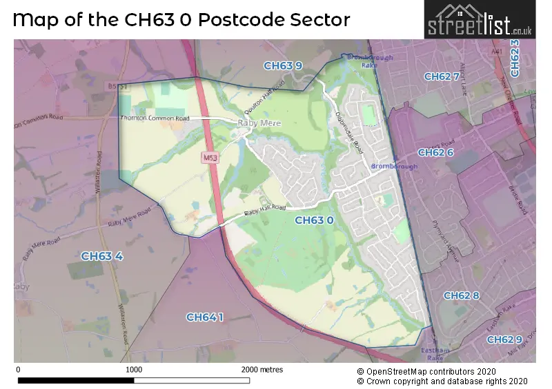Map of the CH63 0 and surrounding postcode sector