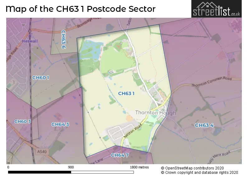 Map of the CH63 1 and surrounding postcode sector