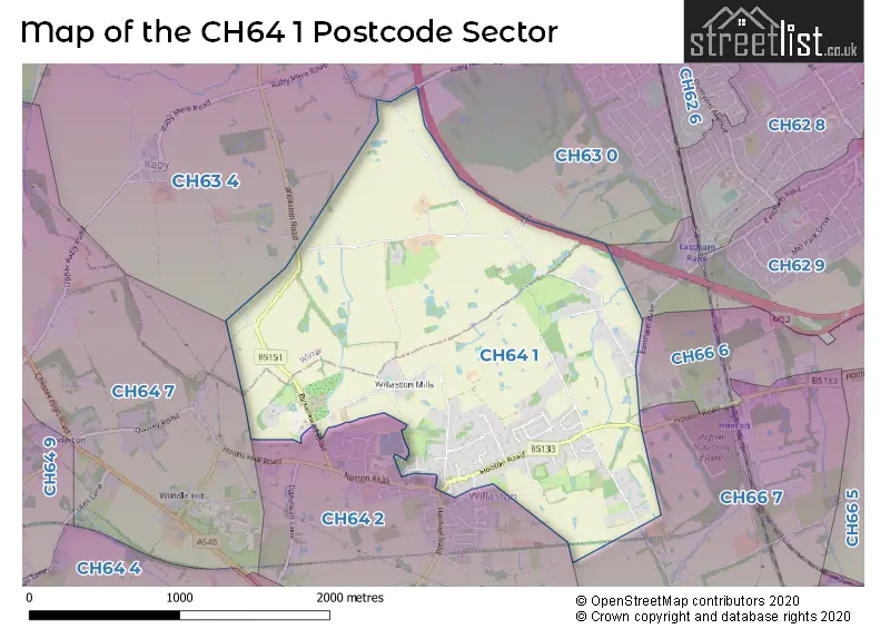 Map of the CH64 1 and surrounding postcode sector