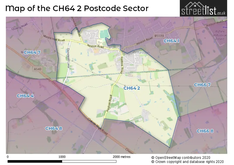 Map of the CH64 2 and surrounding postcode sector