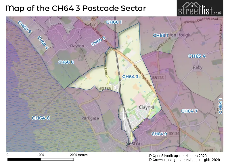 Map of the CH64 3 and surrounding postcode sector
