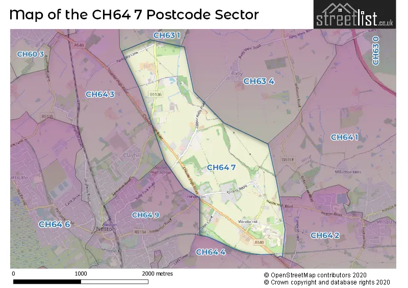 Map of the CH64 7 and surrounding postcode sector