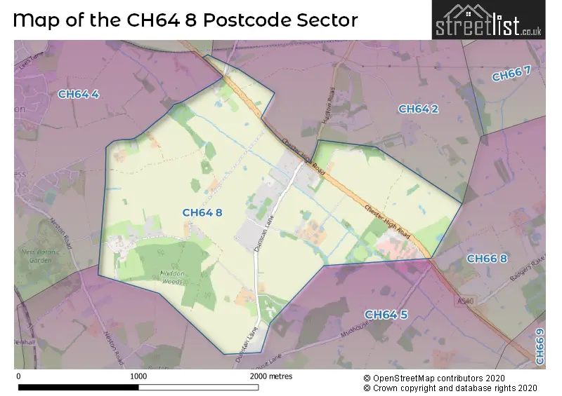 Map of the CH64 8 and surrounding postcode sector