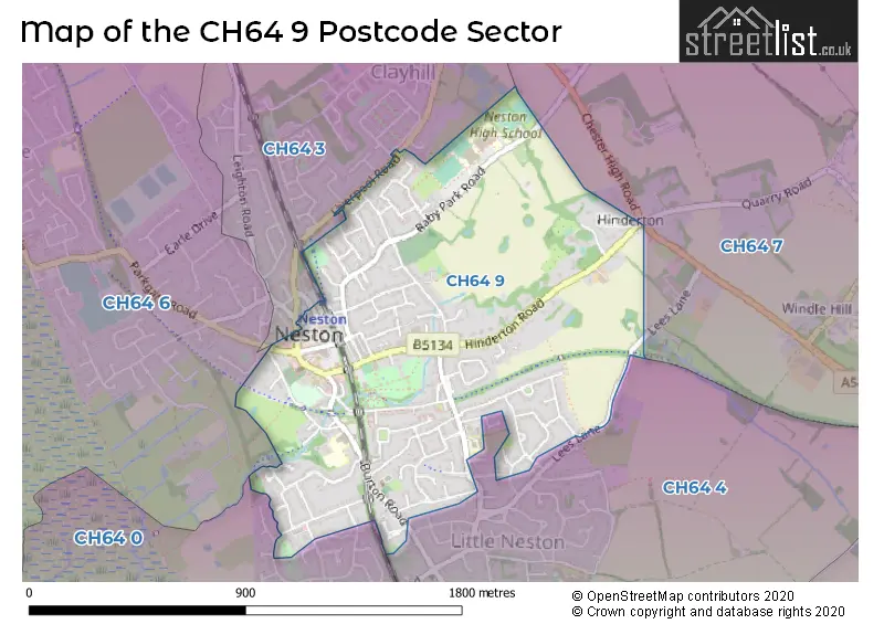 Map of the CH64 9 and surrounding postcode sector