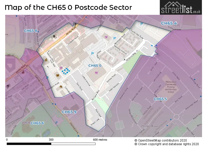 Map of the CH65 0 and surrounding postcode sector