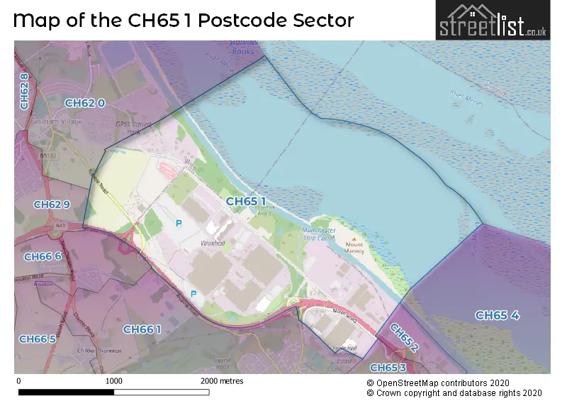 Map of the CH65 1 and surrounding postcode sector
