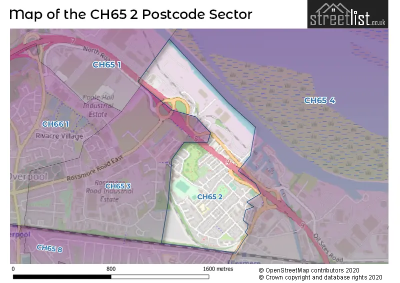 Map of the CH65 2 and surrounding postcode sector