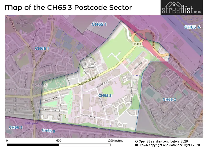 Map of the CH65 3 and surrounding postcode sector