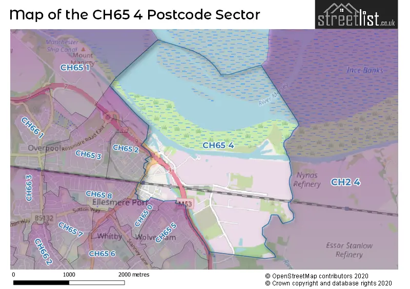 Map of the CH65 4 and surrounding postcode sector
