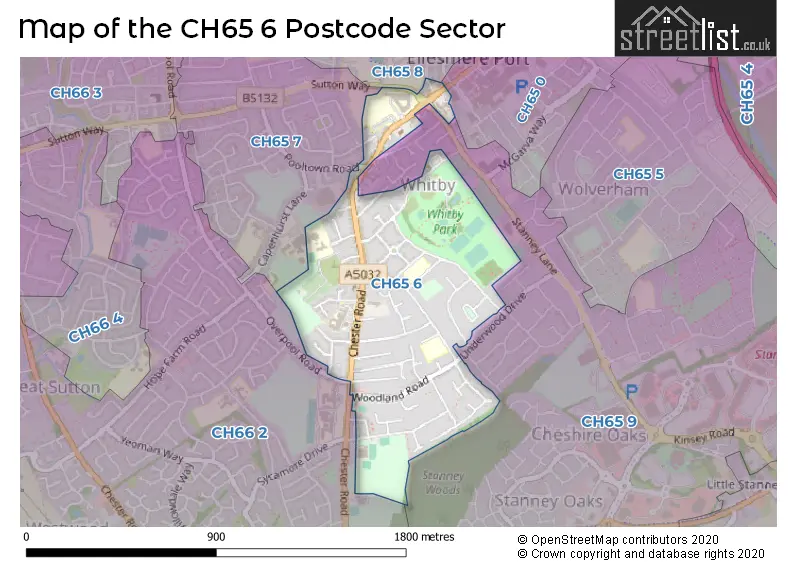 Map of the CH65 6 and surrounding postcode sector