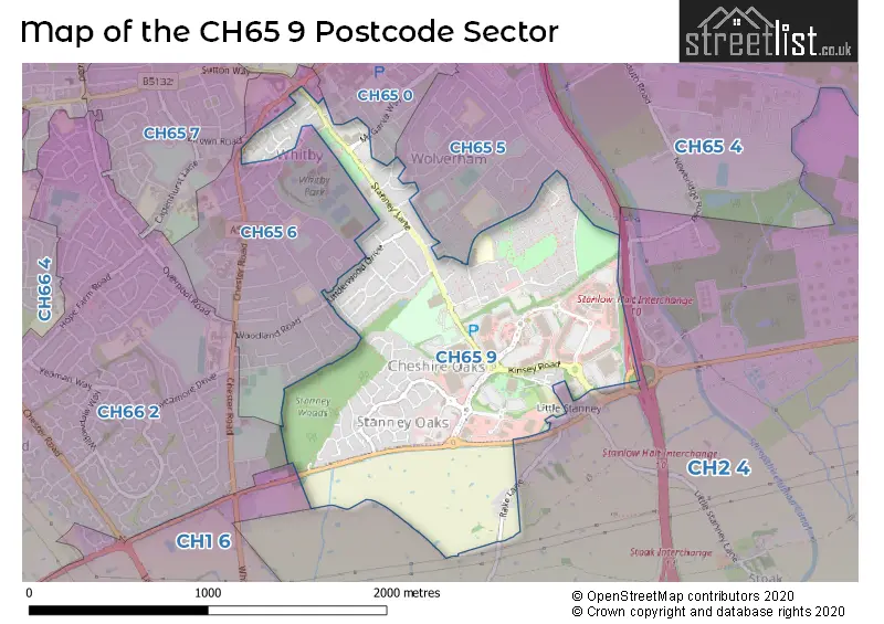 Map of the CH65 9 and surrounding postcode sector
