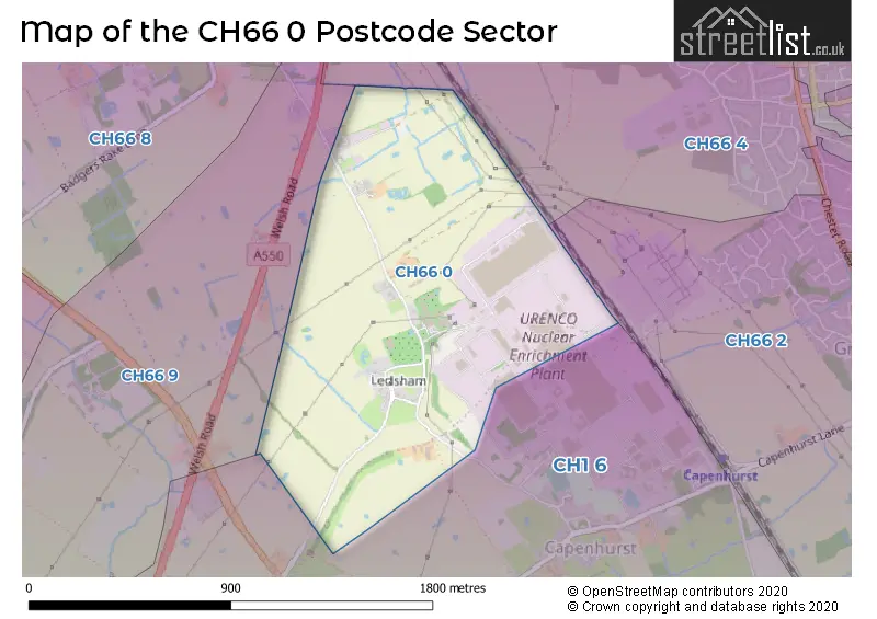 Map of the CH66 0 and surrounding postcode sector