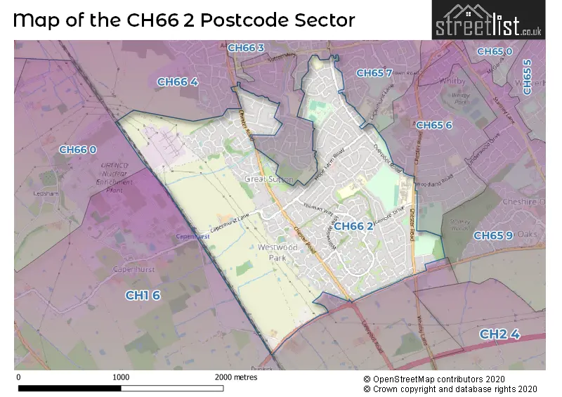 Map of the CH66 2 and surrounding postcode sector