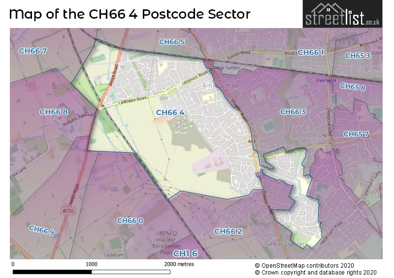 Map of the CH66 4 and surrounding postcode sector