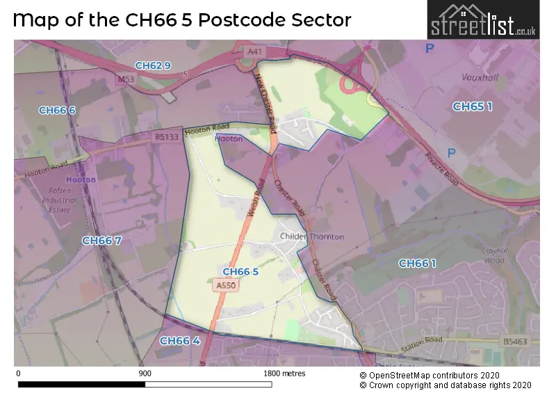 Map of the CH66 5 and surrounding postcode sector