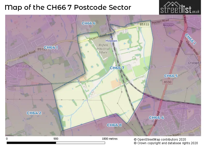 Map of the CH66 7 and surrounding postcode sector