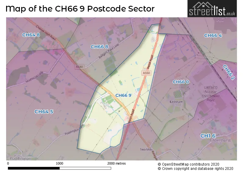 Map of the CH66 9 and surrounding postcode sector