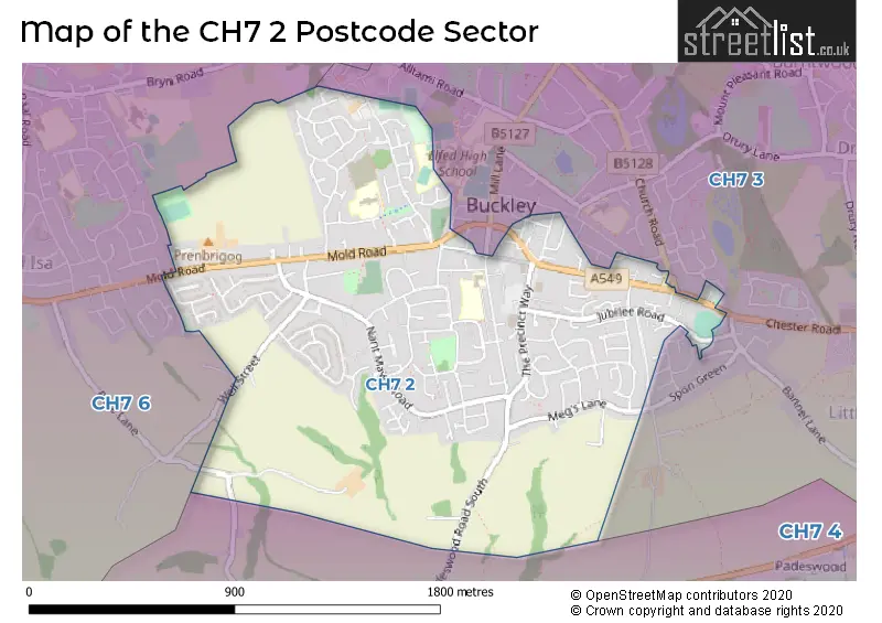 Map of the CH7 2 and surrounding postcode sector