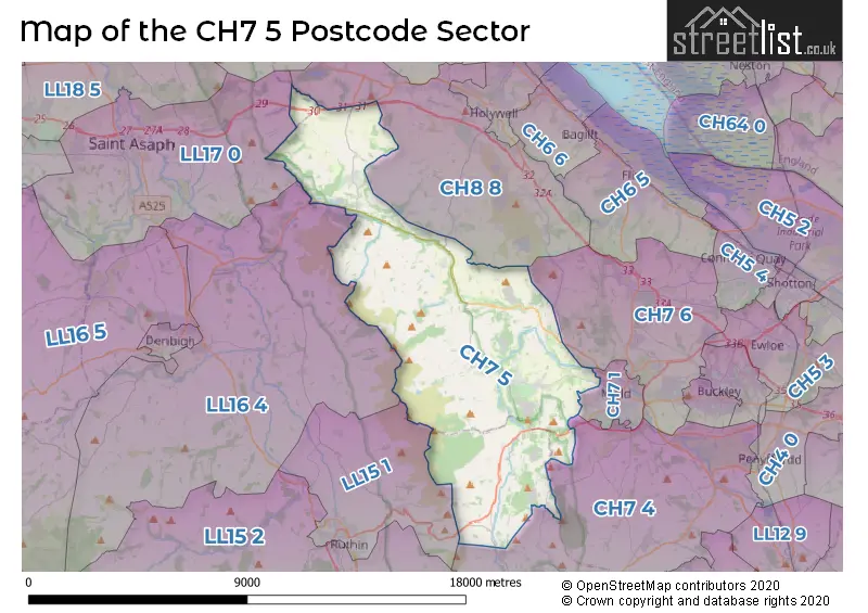 Map of the CH7 5 and surrounding postcode sector