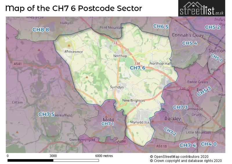 Map of the CH7 6 and surrounding postcode sector