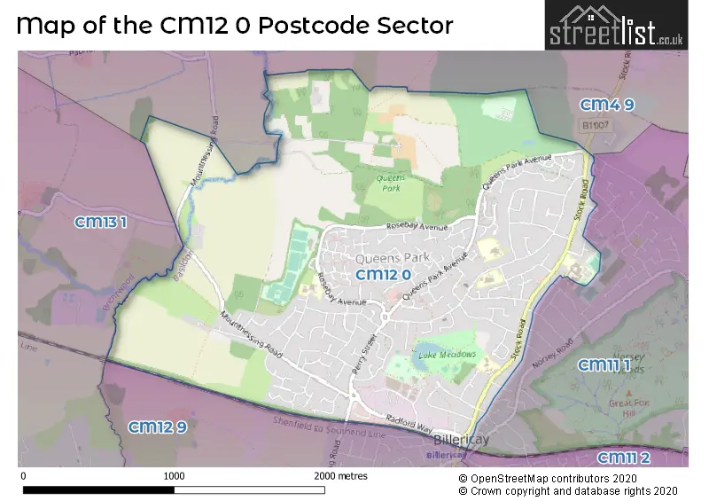 Map of the CM12 0 and surrounding postcode sector