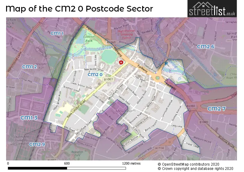 Map of the CM2 0 and surrounding postcode sector