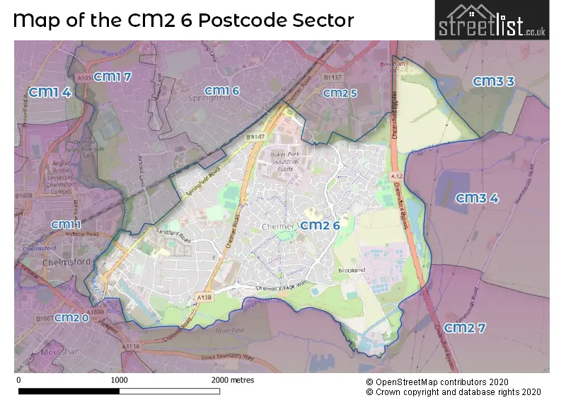 Map of the CM2 6 and surrounding postcode sector