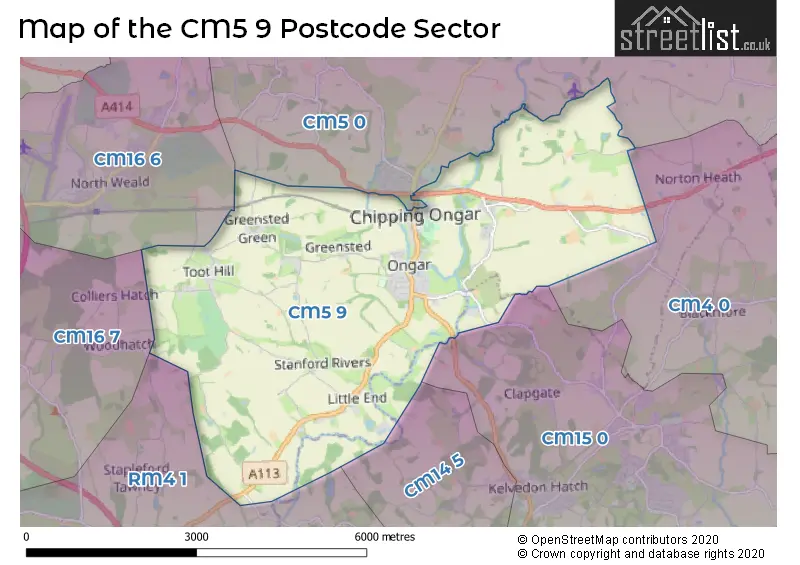 Map of the CM5 9 and surrounding postcode sector
