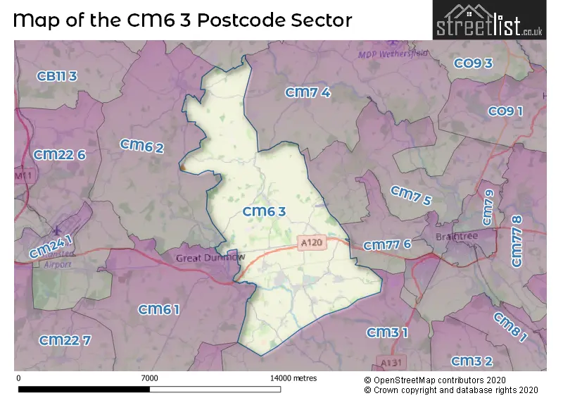 Map of the CM6 3 and surrounding postcode sector