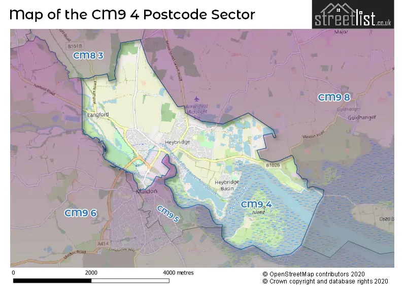 Map of the CM9 4 and surrounding postcode sector