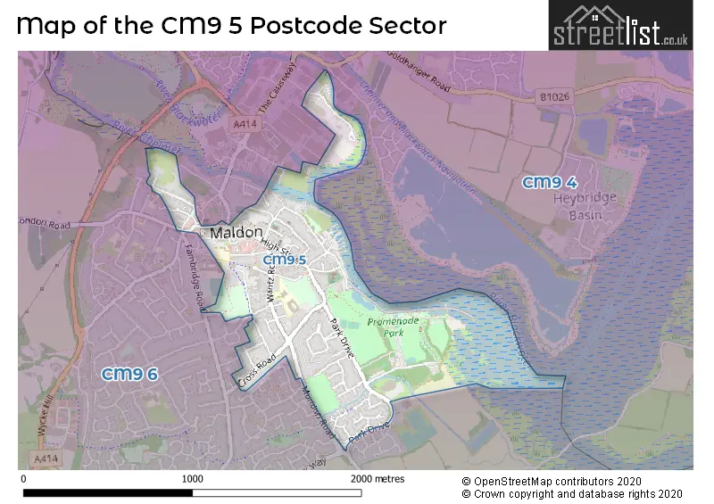 Map of the CM9 5 and surrounding postcode sector