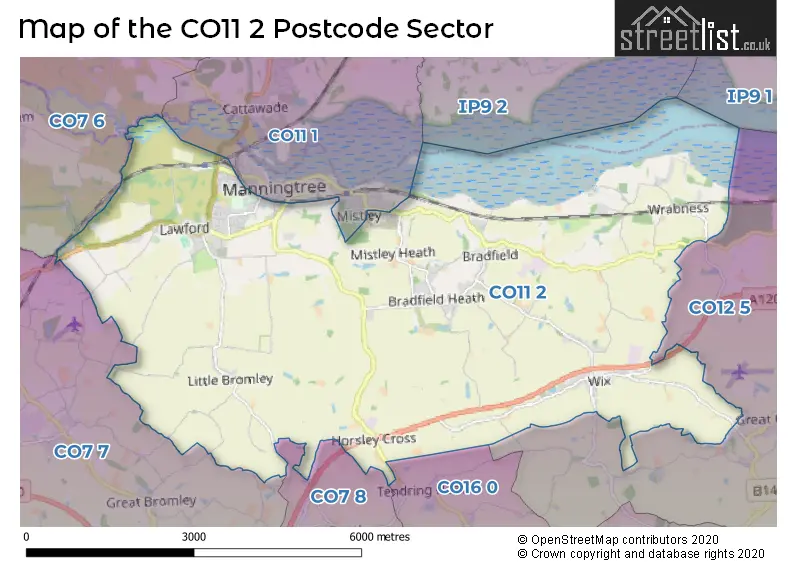 Map of the CO11 2 and surrounding postcode sector