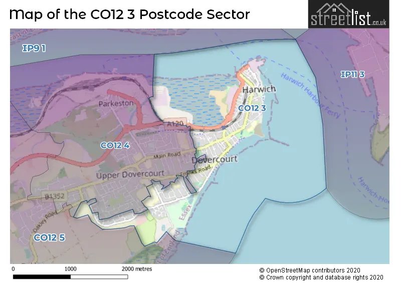 Map of the CO12 3 and surrounding postcode sector