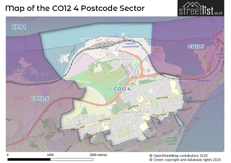 Map of the CO12 4 and surrounding postcode sector