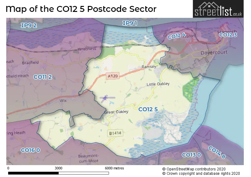 Map of the CO12 5 and surrounding postcode sector