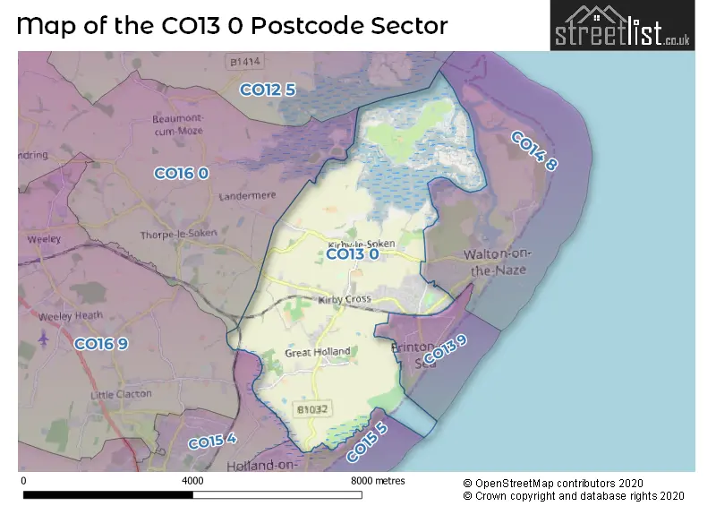 Map of the CO13 0 and surrounding postcode sector