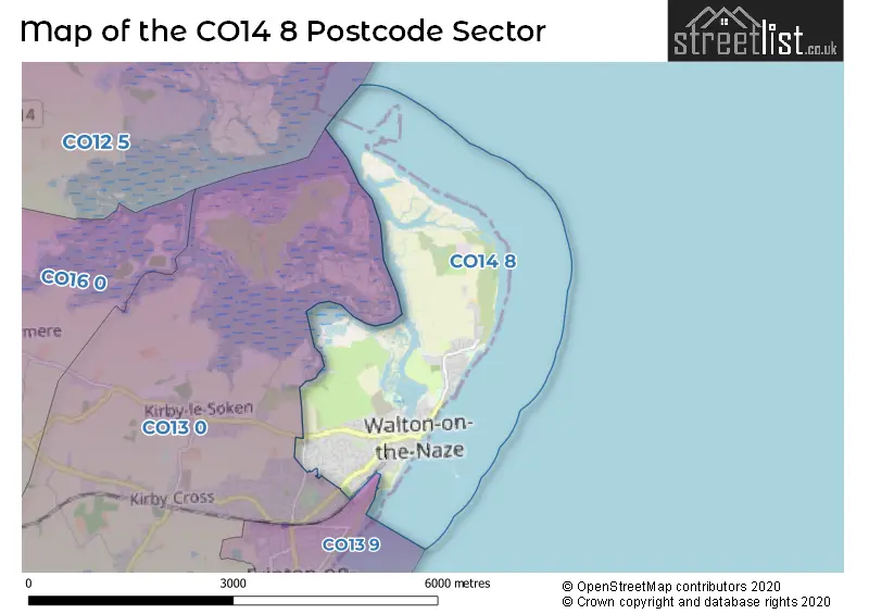 Map of the CO14 8 and surrounding postcode sector