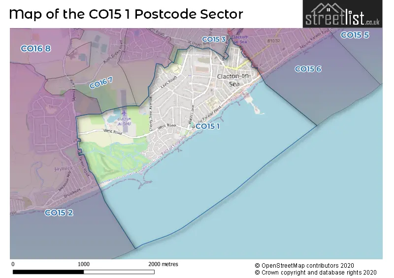 Map of the CO15 1 and surrounding postcode sector