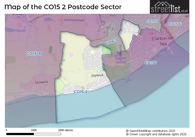 Map of the CO15 2 and surrounding postcode sector